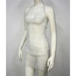 Metallic Sparkle Sexy Mini Dress Sheer Mesh Rhinestone Cover Up Disco Solid Color Fancy Dress Women's Party Club Adults' Dress Summer Spring