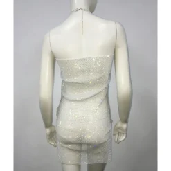 Metallic Sparkle Sexy Mini Dress Sheer Mesh Rhinestone Cover Up Disco Solid Color Fancy Dress Women's Party Club Adults' Dress Summer Spring