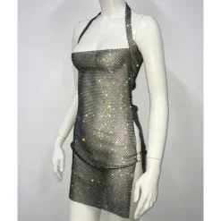 Metallic Sparkle Sexy Mini Dress Sheer Mesh Rhinestone Cover Up Disco Solid Color Fancy Dress Women's Party Club Adults' Dress Summer Spring