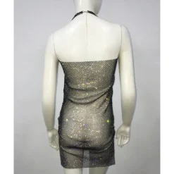 Metallic Sparkle Sexy Mini Dress Sheer Mesh Rhinestone Cover Up Disco Solid Color Fancy Dress Women's Party Club Adults' Dress Summer Spring