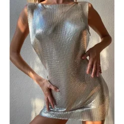 Metallic Sparkle Sexy Mini Dress Disco Sequins Solid Color Fancy Dress Women's Party Club Adults' Dress