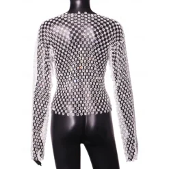 Metallic Sparkle Sexy Shirt Sheer Mesh Rhinestone Cover Up Disco Fancy Dress Women's Carnival Party Club Adults' Top