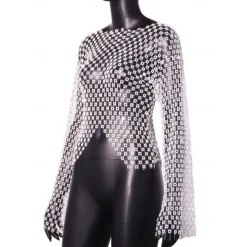 Metallic Sparkle Sexy Shirt Sheer Mesh Rhinestone Cover Up Disco Fancy Dress Women's Carnival Party Club Adults' Top
