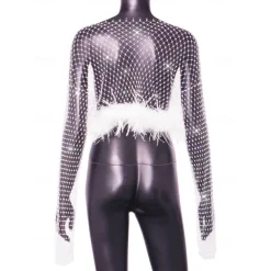Metallic Sparkle Sexy Shirt Sheer Mesh Rhinestone Cover Up Disco Fancy Dress Women's Carnival Party Club Adults' Top