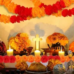 Mexico Day of the Dead Decoration Halloween Outdoor Marigold Flower Ball Cloth Field Flower String Scene Arrangement Atmosphere Props