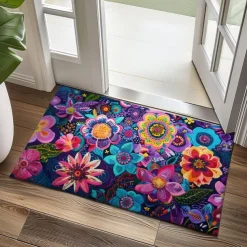 Mexico Folk Art Flowers Doormat Non-Slip Oil Proof Rug Indoor Outdoor Mat Bedroom Decor Bathroom Mat Entrance Rug Door Mat