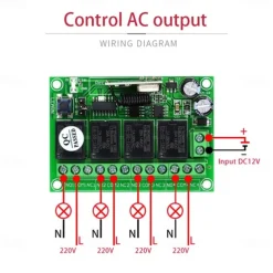 433Mhz Universal Wireless Remote Control Switch DC 12V 4CH relay Receiver Module with 4 Channel RF Remote