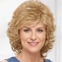 Middle Soft Wispy Layers with Sides Brushed Forward Or Back Wig For A Natural Look / Multi-tonal Shades of Blonde and Brown for White Women Fluffy Synthetic Hair