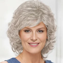 Middle Soft Wispy Layers with Sides Brushed Forward Or Back Wig For A Natural Look / Multi-tonal Shades of Blonde and Brown for White Women Fluffy Synthetic Hair