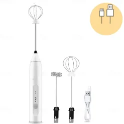Milk Frother Handheld with 3 Heads Coffee Whisk Foam Mixer with USB Rechargeable 3 Speeds Electric Mini Hand Blender for Latte Cappuccino Hot Chocolate Egg