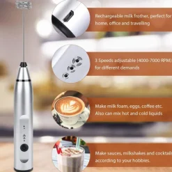 Milk Frother Handheld with 3 Heads Coffee Whisk Foam Mixer with USB Rechargeable 3 Speeds Electric Mini Hand Blender for Latte Cappuccino Hot Chocolate Egg