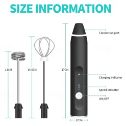 Milk Frother Handheld with 3 Heads Coffee Whisk Foam Mixer with USB Rechargeable 3 Speeds Electric Mini Hand Blender for Latte Cappuccino Hot Chocolate Egg