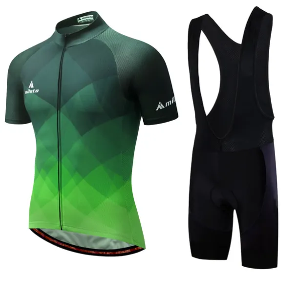 Miloto Men's Cycling Jersey with Bib Shorts Short Sleeve Mountain Bike MTB Road Bike Cycling Black White Yellow Gradient Plaid Checkered Bike Clothing Suit 3D Pad Breathable Quick Dry Reflective