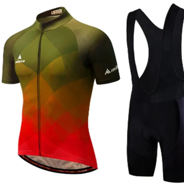 Miloto Men's Cycling Jersey with Bib Shorts Short Sleeve Mountain Bike MTB Road Bike Cycling Black White Yellow Gradient Plaid Checkered Bike Clothing Suit 3D Pad Breathable Quick Dry Reflective