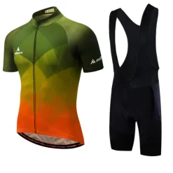 Miloto Men's Cycling Jersey with Bib Shorts Short Sleeve Mountain Bike MTB Road Bike Cycling Black White Yellow Gradient Plaid Checkered Bike Clothing Suit 3D Pad Breathable Quick Dry Reflective