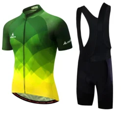 Miloto Men's Cycling Jersey with Bib Shorts Short Sleeve Mountain Bike MTB Road Bike Cycling Black White Yellow Gradient Plaid Checkered Bike Clothing Suit 3D Pad Breathable Quick Dry Reflective