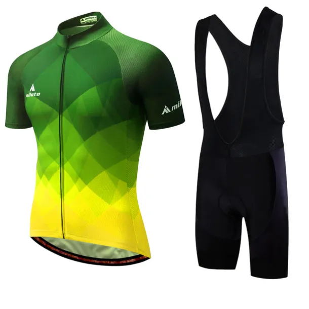 Miloto Men's Cycling Jersey with Bib Shorts Short Sleeve Mountain Bike MTB Road Bike Cycling Black White Yellow Gradient Plaid Checkered Bike Clothing Suit 3D Pad Breathable Quick Dry Reflective