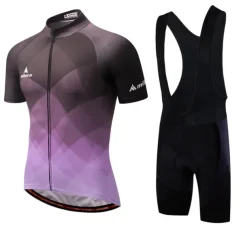 Miloto Men's Cycling Jersey with Bib Shorts Short Sleeve Mountain Bike MTB Road Bike Cycling Black White Yellow Gradient Plaid Checkered Bike Clothing Suit 3D Pad Breathable Quick Dry Reflective