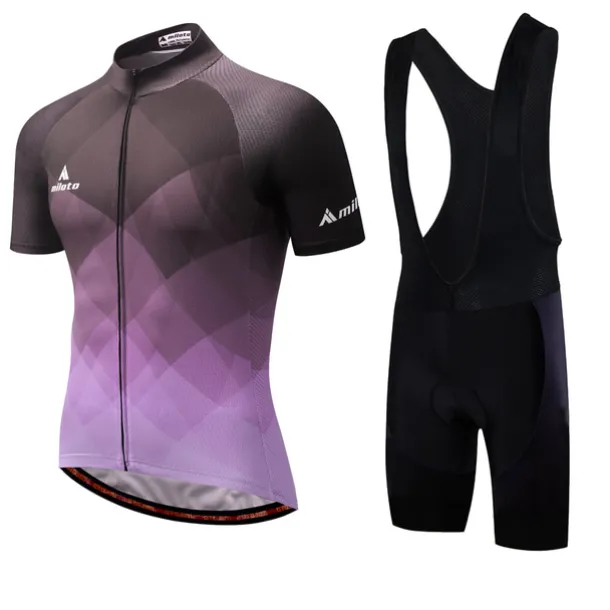 Miloto Men's Cycling Jersey with Bib Shorts Short Sleeve Mountain Bike MTB Road Bike Cycling Black White Yellow Gradient Plaid Checkered Bike Clothing Suit 3D Pad Breathable Quick Dry Reflective