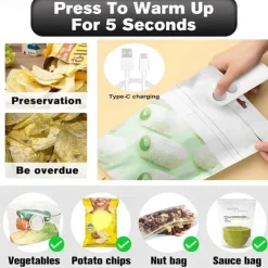 Mini Bag Sealer, Handheld Heat Sealer for Plastic Bags, Portable Snack Sealing Machine for Home Kitchen, Easy Hand Press Seal & Reseal, Food Storage Saver