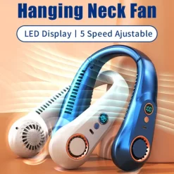 Mini Bladeless Neck Fan – USB Rechargeable Air Cooler with Digital Display, Portable Power Vent for Indoor and Outdoor Use