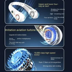 Mini Bladeless Neck Fan – USB Rechargeable Air Cooler with Digital Display, Portable Power Vent for Indoor and Outdoor Use