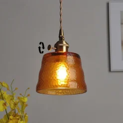 Mini Clear Glass Pendant Light with Switch Small Vintage Rustic Pendant Lamp Retro Farmhouse Pendant Light Fixture Decorative Pendant Lighting for Hallway Bedside Over Table