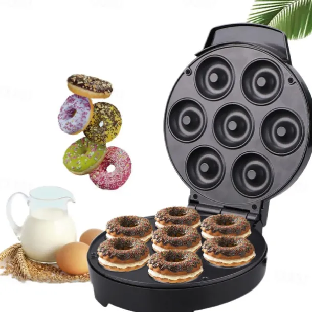 Mini Doughnut Maker Electric Non-stick Doughnut Maker Easy to Clean Makes 7 Doughnuts Makes Vegan Breakfast 1000W
