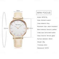 MINI FOCUS Women Quartz Watch Wrist Watch Creative Large Dial Waterproof Business Waterproof Leather Watch