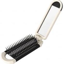 Mini Folding Hair Brush with Mirror - Portable Anti-Static Massage Comb for Travel, Head Massage, and Female Hair Care