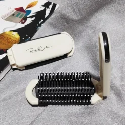 Mini Folding Hair Brush with Mirror - Portable Anti-Static Massage Comb for Travel, Head Massage, and Female Hair Care