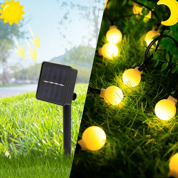 Mini Globe String Lights Solar LED Fairy String Lights Waterproof 12M 7M 6.5M 8 Modes Lighting Outdoor Garden Decoration Light Christmas Tree Hanging Lights Balcony Yard Wedding Party Holiday Decor