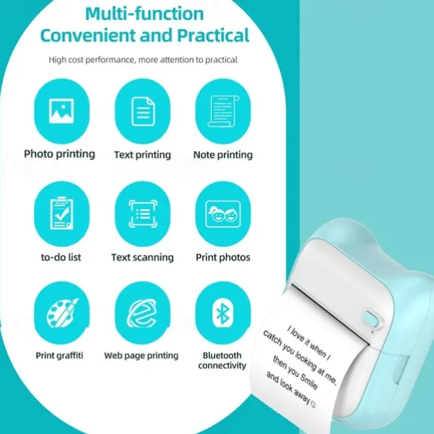 Mini Pocket Printer Bluetooth Photo Picture HD Label Student Thermal Paper Student Wrong Question Mini Portable Printer For Learning