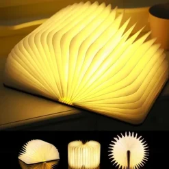 Mini Wooden Book Lamp - Folding LED Mood Light, USB Rechargeable Table Lamp for Home Decor