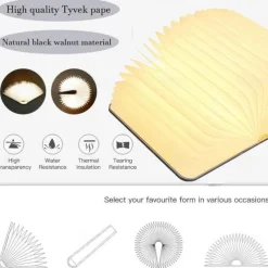Mini Wooden Book Lamp - Folding LED Mood Light, USB Rechargeable Table Lamp for Home Decor