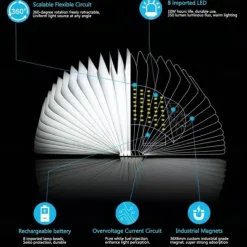 Mini Wooden Book Lamp - Folding LED Mood Light, USB Rechargeable Table Lamp for Home Decor