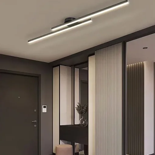 Minimalist Ceiling Light Long Strip Semi Flush Mount Ceiling Lamp, Modern Chandeliers Linear Close-to-Ceiling Lights for Living Room Bedroom Hallway Kitchen ONLY DIMMABLE with REMOTE CONTROL 110-240V