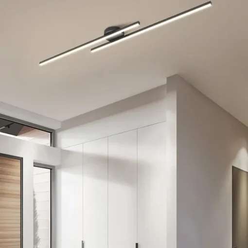 Minimalist Ceiling Light Long Strip Semi Flush Mount Ceiling Lamp, Modern Chandeliers Linear Close-to-Ceiling Lights for Living Room Bedroom Hallway Kitchen ONLY DIMMABLE with REMOTE CONTROL 110-240V