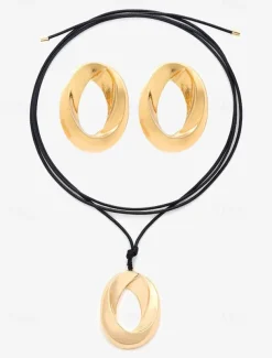 Minimalist Silver Hollow Circle Pendant Necklace & Earrings Set – Modern Geometric Jewelry for Women