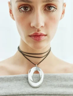 Minimalist Silver Hollow Circle Pendant Necklace & Earrings Set – Modern Geometric Jewelry for Women