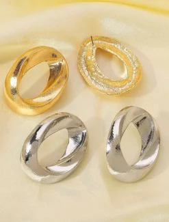 Minimalist Silver Hollow Circle Pendant Necklace & Earrings Set – Modern Geometric Jewelry for Women