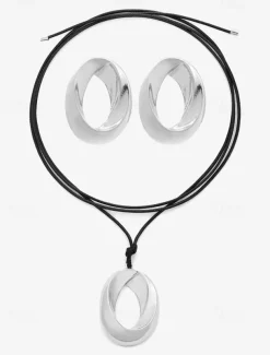 Minimalist Silver Hollow Circle Pendant Necklace & Earrings Set – Modern Geometric Jewelry for Women