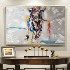 Mintura Handmade Abstract Bull Animal Oil Paintings On Canvas Modern Wall Art Room Decoration Picture For Home Decor Rolled Frameless Unstretched Painting