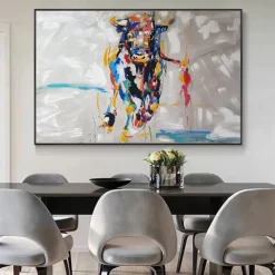 Mintura Handmade Abstract Bull Animal Oil Paintings On Canvas Modern Wall Art Room Decoration Picture For Home Decor Rolled Frameless Unstretched Painting
