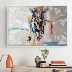 Mintura Handmade Abstract Bull Animal Oil Paintings On Canvas Modern Wall Art Room Decoration Picture For Home Decor Rolled Frameless Unstretched Painting
