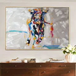 Mintura Handmade Abstract Bull Animal Oil Paintings On Canvas Modern Wall Art Room Decoration Picture For Home Decor Rolled Frameless Unstretched Painting