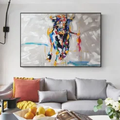 Mintura Handmade Abstract Bull Animal Oil Paintings On Canvas Modern Wall Art Room Decoration Picture For Home Decor Rolled Frameless Unstretched Painting
