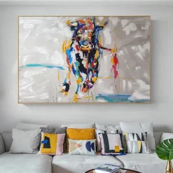 Mintura Handmade Abstract Bull Animal Oil Paintings On Canvas Modern Wall Art Room Decoration Picture For Home Decor Rolled Frameless Unstretched Painting