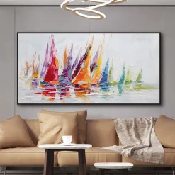 Mintura Handmade Boat Landscape Oil Paintings On Canvas Wall Art Decoration Modern Abstract Texture Picture For Home Decor Rolled Frameless Unstretched Painting