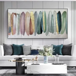 Mintura Handmade Golden Oil Paintings On Canvas Wall Art Decoration Modern Abstract Picture For Home Decor Rolled Frameless Unstretched Painting